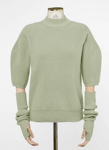 Korean simple half high collar sweater unique design sleeve sleeve half sleeve sweater