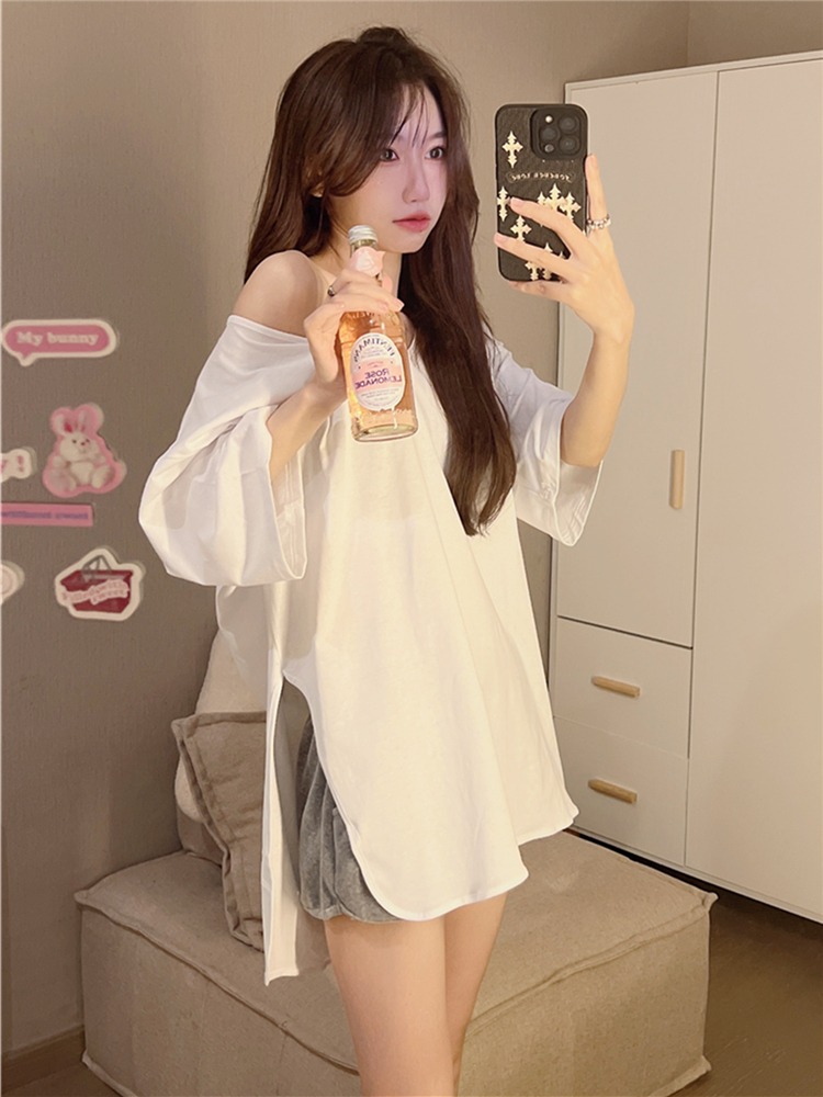 Real price cotton summer clothes medium long large irregular short sleeved T-shirt women's top fashion