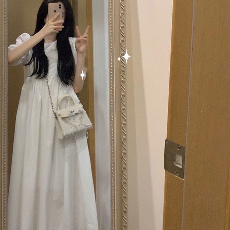 White first love dress women's summer 2022 new French age reduction medium and long, over knee loose and thin skirt