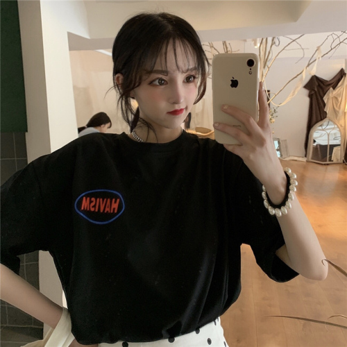 Real photo cotton summer new Korean style personalized print loose boyfriend style short sleeve T-shirt