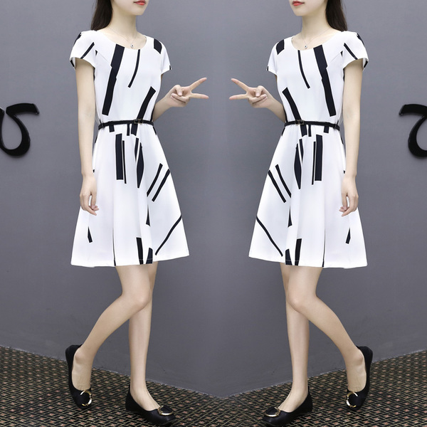 Summer new women's simple Korean slim round neck white short sleeve Chinese skirt large Jumpsuit