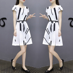 Summer new women's simple Korean slim round neck white short sleeve Chinese skirt large Jumpsuit