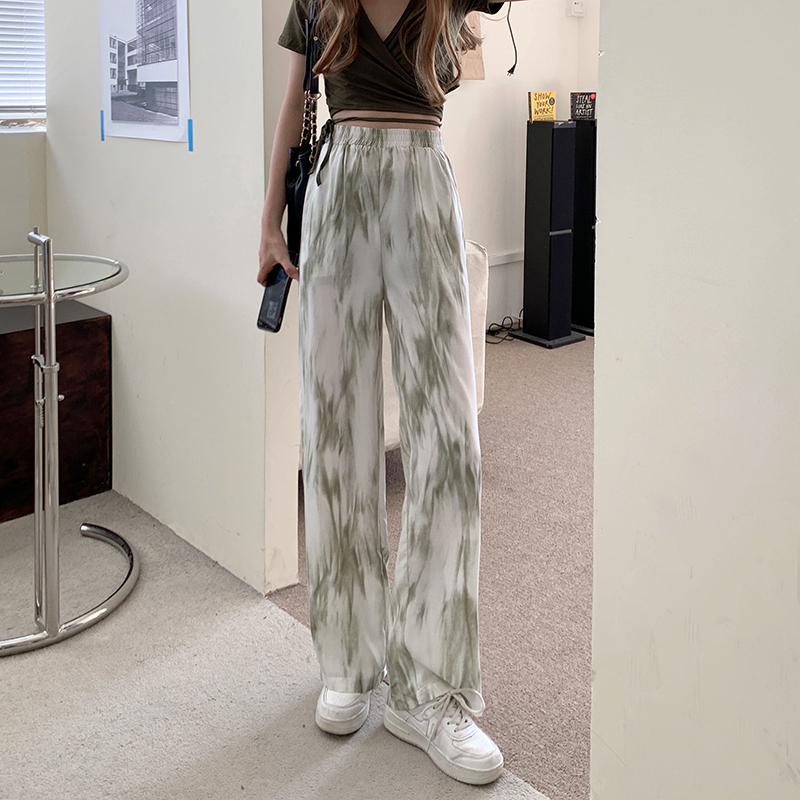 Tie-dyed high-waisted trousers women's 2023 summer thin section loose straight casual drape wide-leg trousers