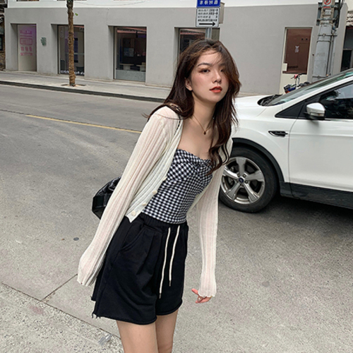 Suspender skirt with blouse summer sunscreen cardigan thin women's short shawl ice silk seaside knitted pit strip small coat