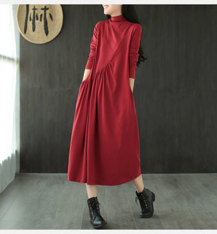 women's plus size literary dress turtleneck long skirt