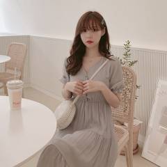 New summer French retro Short Sleeve Chiffon large dress for women