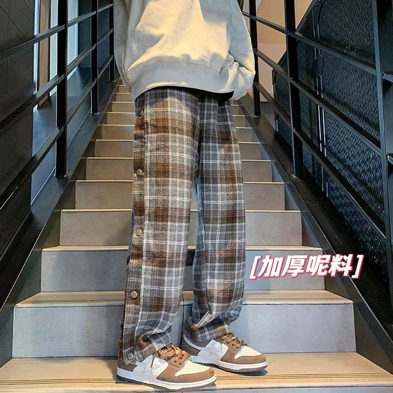 Pants official American retro buttoned trousers for women autumn and winter design wide-leg pants for men