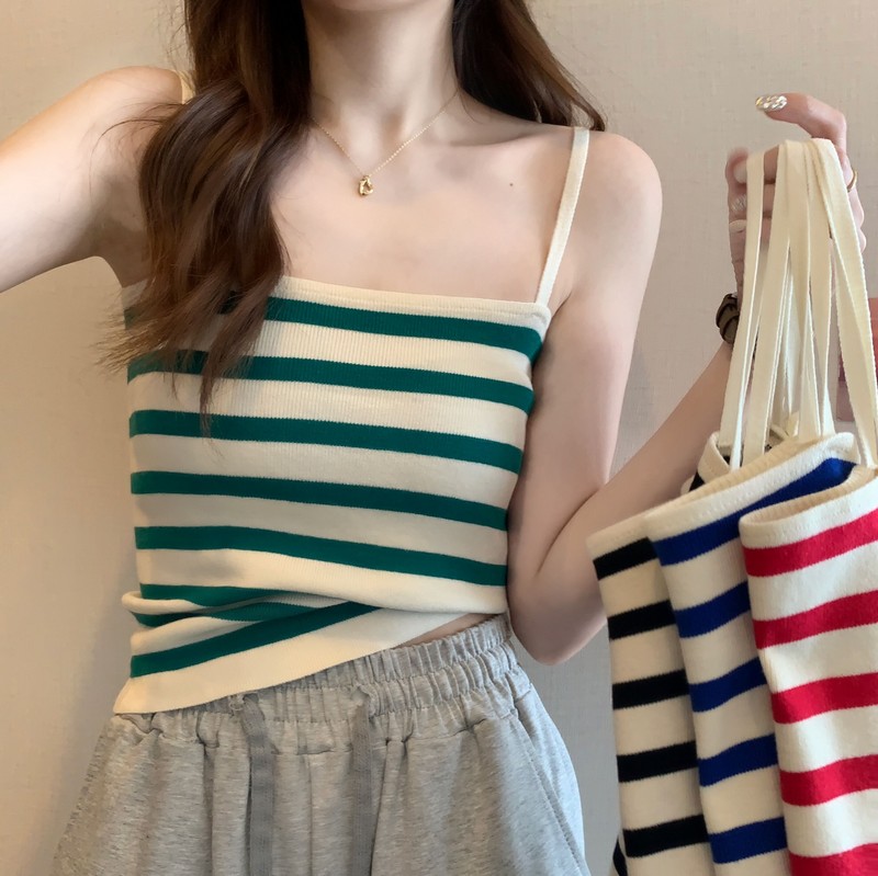 2023 new summer design, contrasting stripes, slimming inner wear, soft and waxy versatile camisole