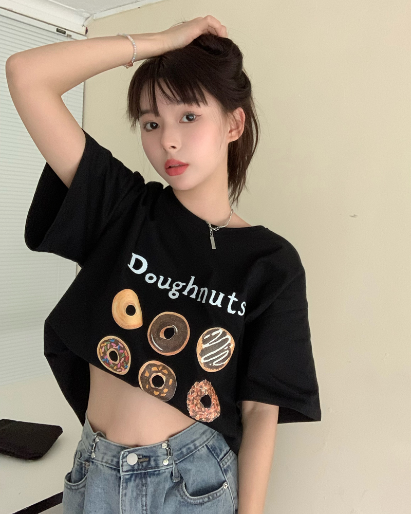 Real price ~ summer new Korean loose and thin printed round neck Pullover short T-shirt
