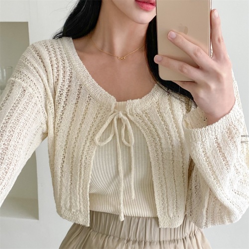 Actual shot of fat mm plus size Korean style lace-up sweater twist sweet cardigan solid color short knitted sweater top to wear outside