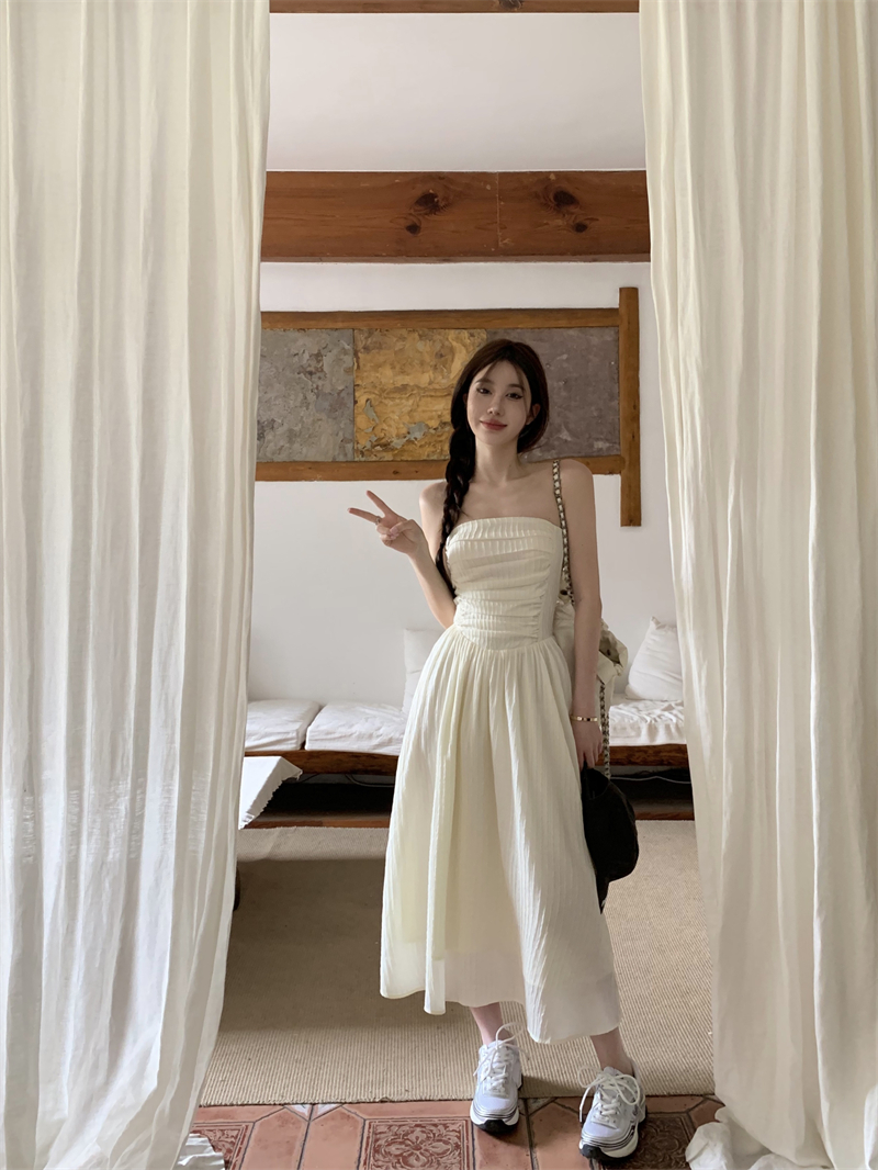 Real shot Wrapped chest dress women's spring and summer long tube top dress pure desire bottoming skirt