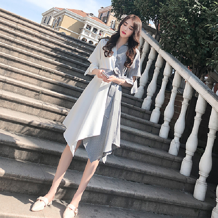 Frosty wind dress women's summer new women's clothing trendy slim mid-length skirt irregular splicing skirt