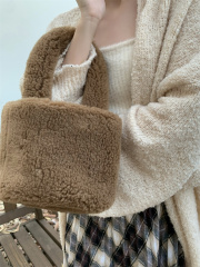 Real price lamb wool autumn and winter plush handbag niche bucket bag hand bell bag