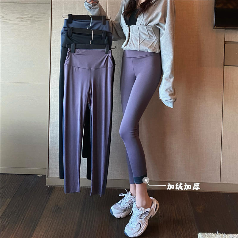 Real shot real price shark skin slimming hip leggings women's outer wear autumn and winter plus velvet black feet pants