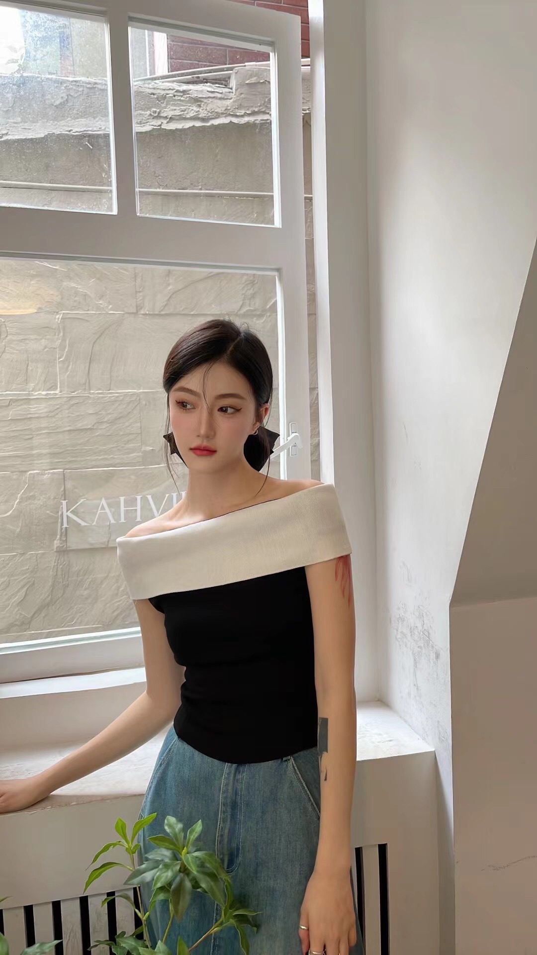 Benyan benyan Vintage striped off shoulder sweater women's 2022 summer new slim slim ice silk top
