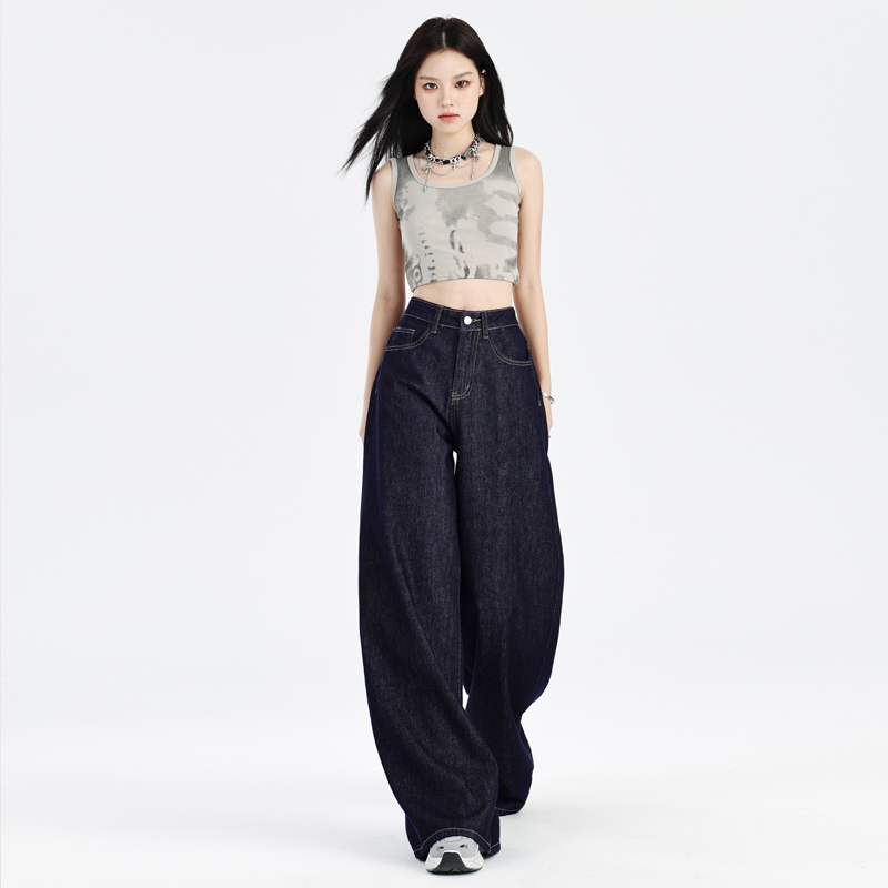 Shot Deep Blue American Slim Straight Leg High-Waist Women's Summer Petite Pants