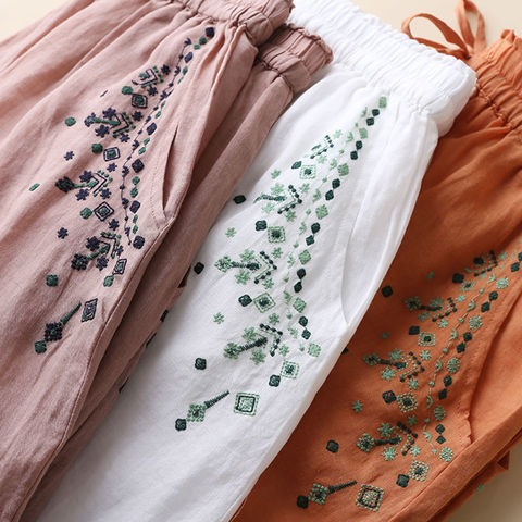 Drop sense embroidery skirt 2022 new spring and summer thin loose literary leisure medium long cotton linen A-line skirt for women