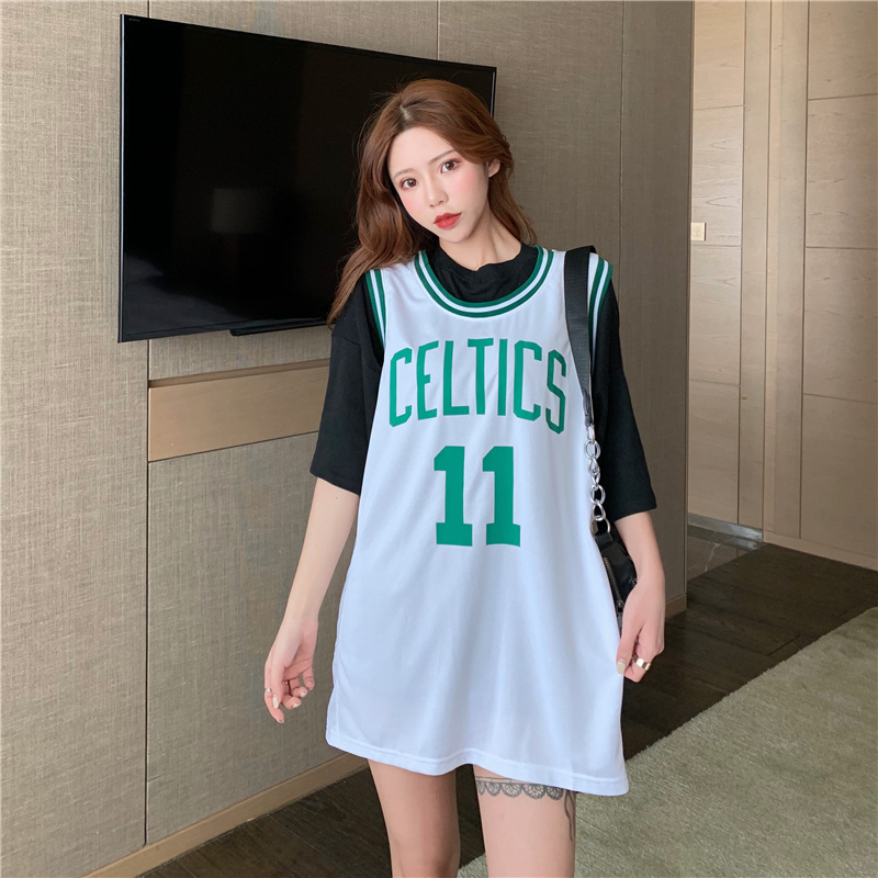 Real shot mesh vest Jersey women's short sleeve T-shirt basketball suit two piece loose personality sleeveless top