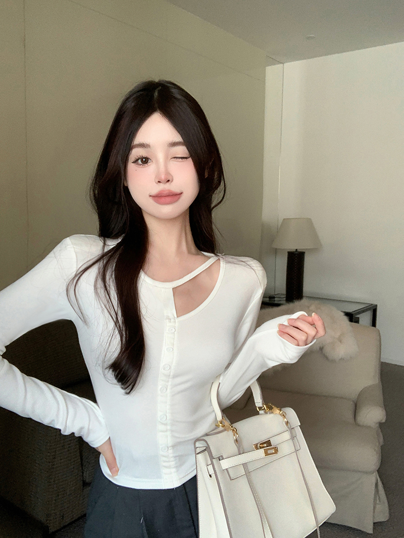 Real price, pure desire style, long-sleeved bottoming shirt, women's careful machine, hollowed-out T-shirt top