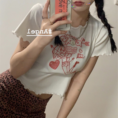 Cotton Japanese and Korean embroidered short sleeve hot girl T-shirt bottom shirt summer Korean style