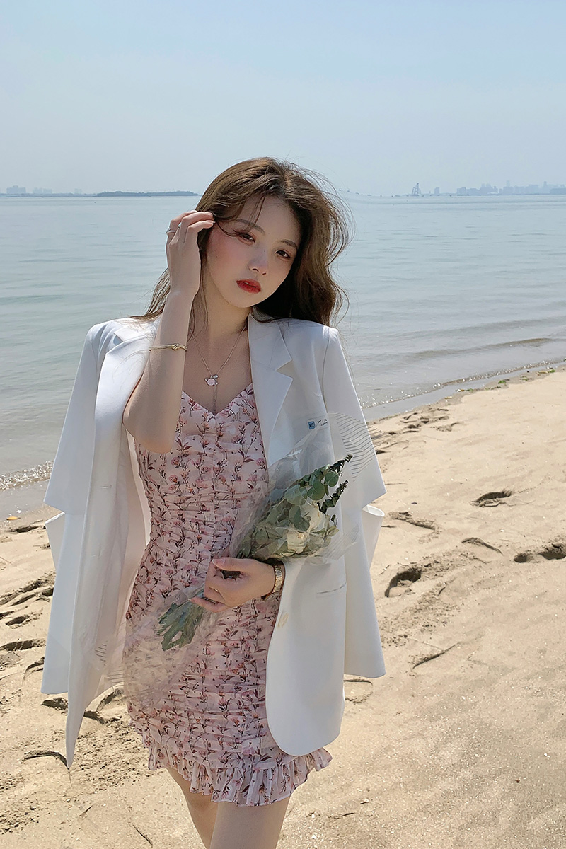 Hu Chuliang Huayang sweetheart suspender skirt women's summer 2021 new design pink French floral skirt