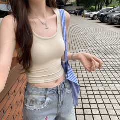 實拍圖高級感辣妹氣質無袖運動背心女夏2024新款內搭打底短上衣