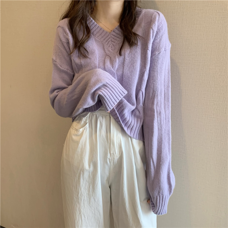 Real shooting real price autumn and winter new version of wild Korean style loose wild V-neck Pullover Sweater