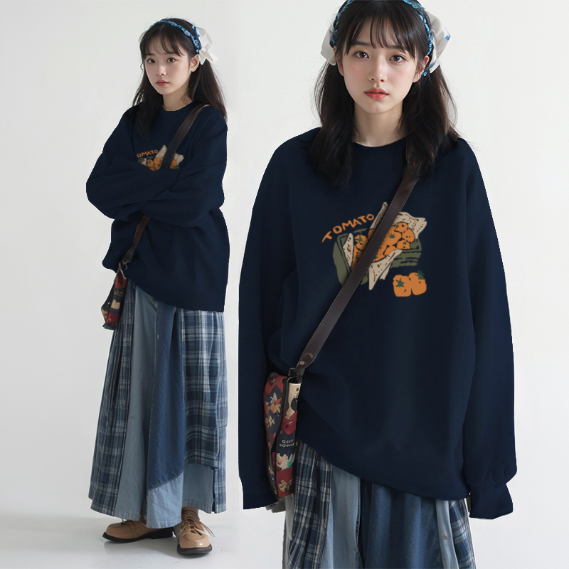 Thin-lining padded thick high street American round neck women's autumn winter trendy brand oversize minority outerwear hoodie
