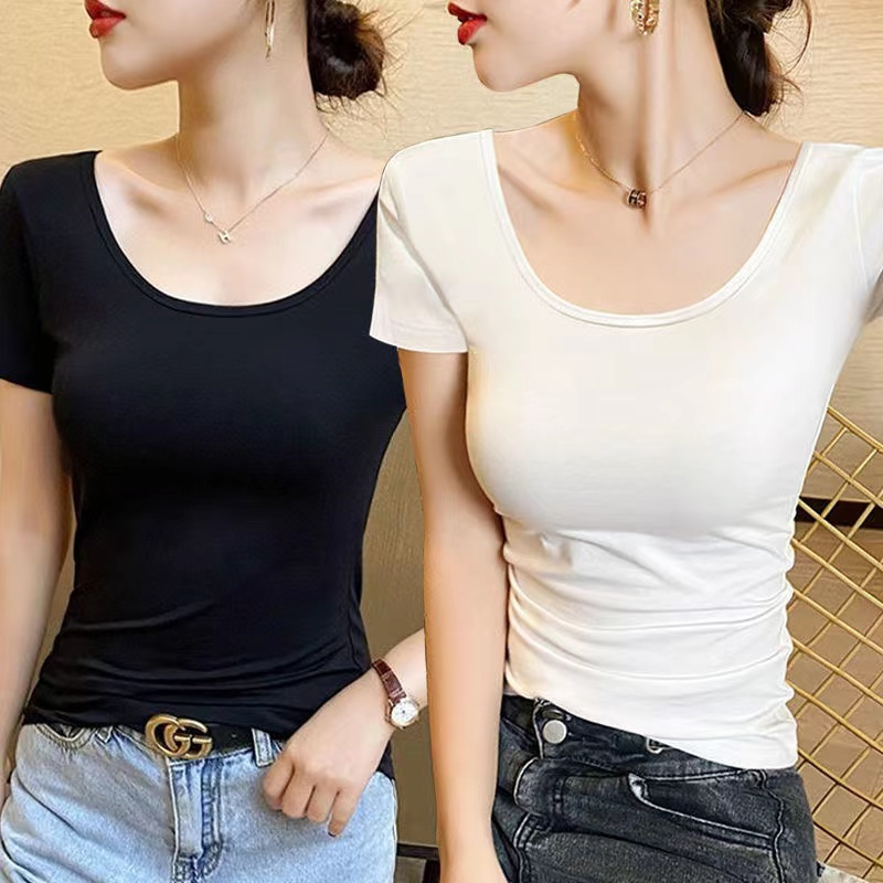 Large women's dress fat sister 200mm slim top solid color T-shirt