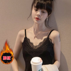 Small suspender vest for women's wear in autumn and winter with plush thickening and warm keeping, with a suit bottom and lace knitted top