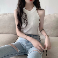 French first love digging shoulder hanging neck small camisole women's summer new outerwear sports all-match unique chic small top