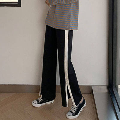 Summer Korean version new high waist thin split wide leg pants thin casual pants women's sportswear pants