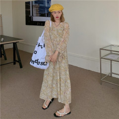 Real shot Korean version show thin Chiffon Long Sleeve Dress femininity