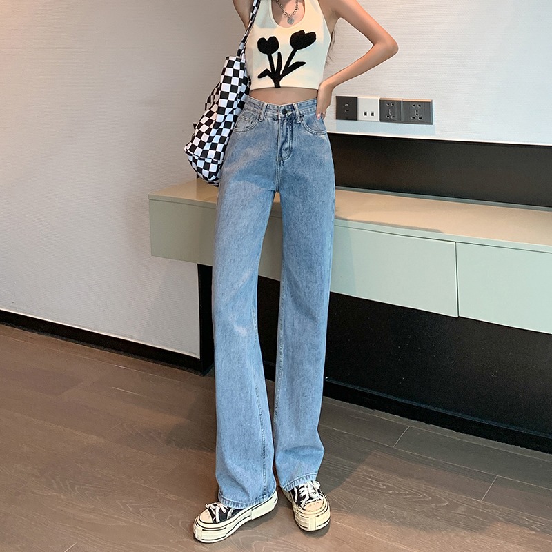 Real shot 2022 new light blue denim pants