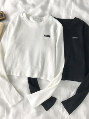 Short long sleeve T-shirt women's spring dress new style super fire slim slim fit with high waist top inside