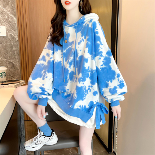 Tie dyed cotton large size women's clothing spring and autumn thin long sleeve sweater women's Korean version loose and thin design top net red