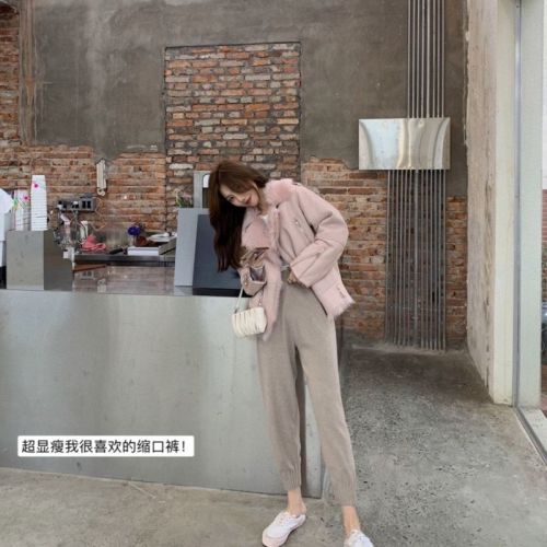 Fall / winter 2020 new slim necked pants loose legged knitted pants casual 9-point high waist radish pants for women