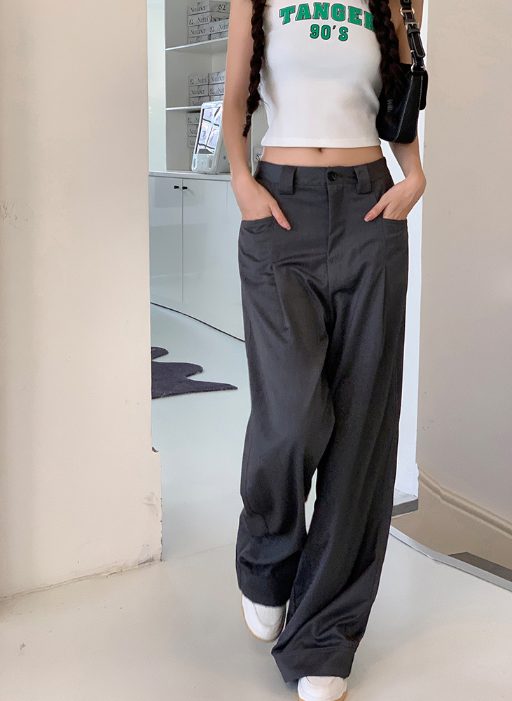 Real shooting of 2022 summer new ins net red suit pants high vertical feeling niche loose floor wide leg pants women's fashion