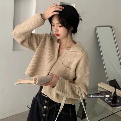 Hong Kong Style Coffee soft waxy knitted sweater, cardigan coat, new women's jacket in spring
