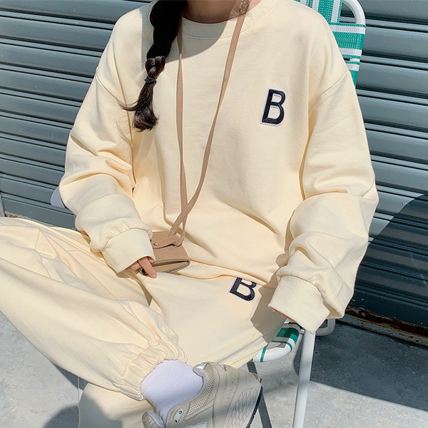 Real price sports leisure suit fashion slim lazy letter embroidered sweater two piece set