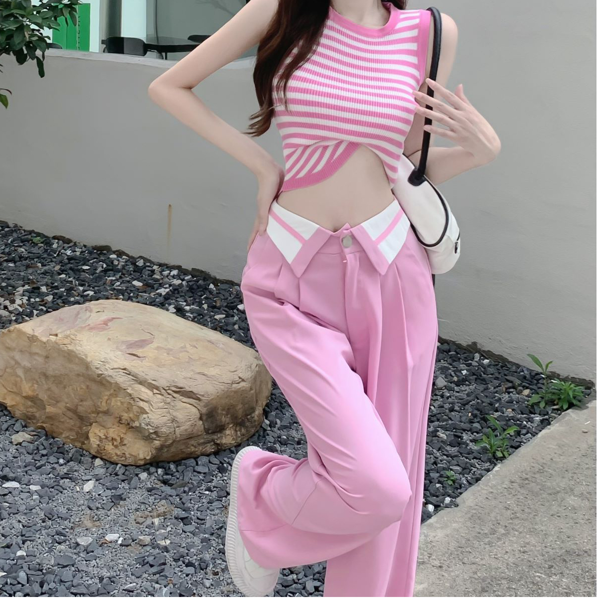 Korean version of the new niche design, fashion, high waist, loose and thin suit pants, casual wide leg pants, women