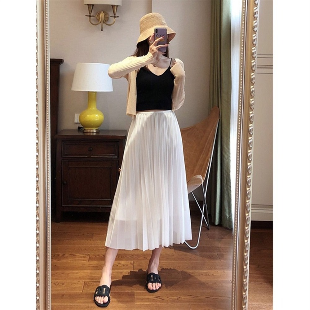 Official figure skirt women's high-end pleated air fat mm large size slim and versatile medium and long spring and summer pleated skirt