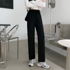 Real price Elastic Waist Wide Leg Pants straight sports casual pants