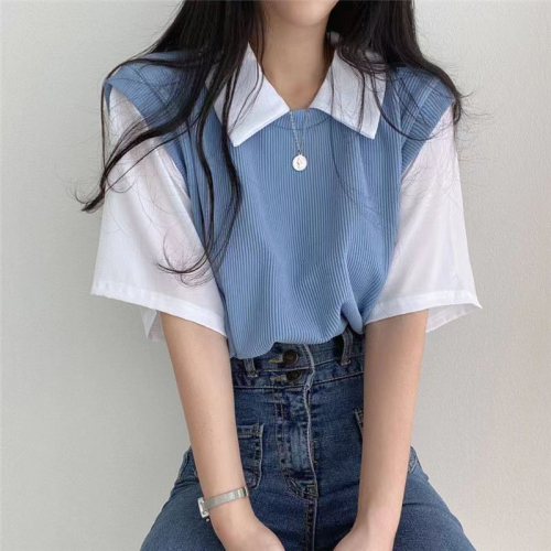 2023 college style polo collar short-sleeved t-shirt spring 2023 new loose and thin short-sleeved shirt