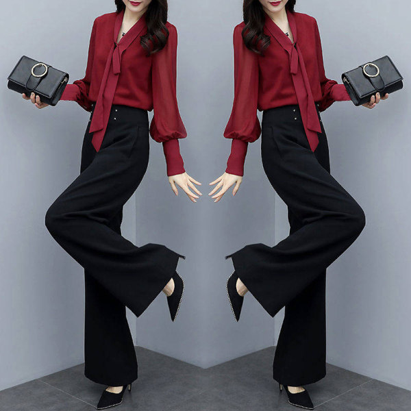 2021 new suit wide leg pants casual suit women's new fashion Korean loose long sleeve two-piece set