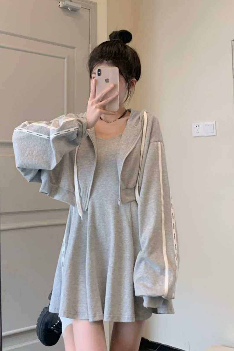 Casual sweater, cardigan, suspender dress, sports suit, skirt, skirt, small, thin, wear, top, long skirt, female