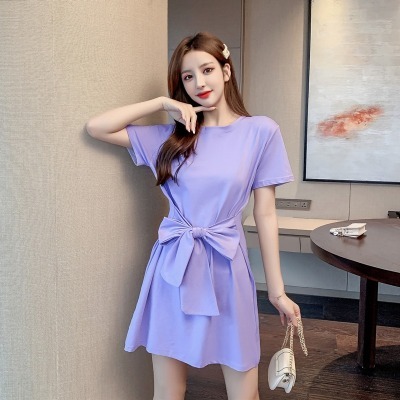 Simple short sleeved T-shirt skirt 2022 summer net red ins super fire A-line skirt casual lazy design sense of minority dress