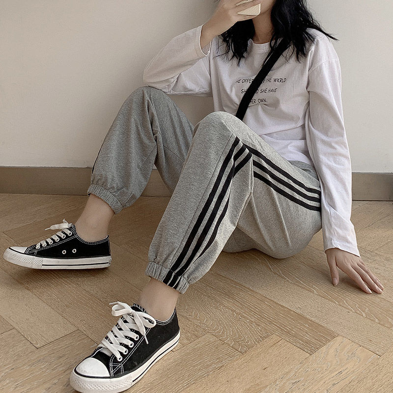 Official figure fish scale Japan and South Korea sports pants women's loose legged casual slim pants Harlan pants