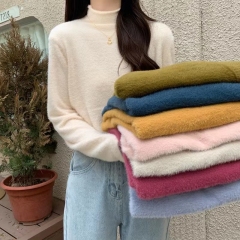 Imitation mink velvet sweater women's ins fashion autumn and winter Korean version solid color half-high collar fashion thickened inner bottoming knitted sweater