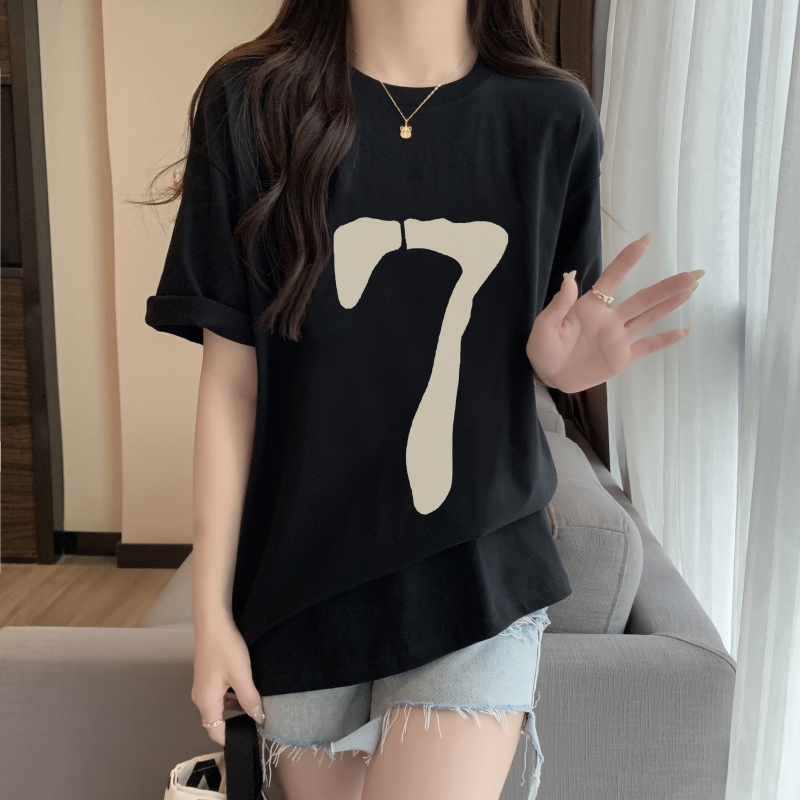 Real shot-summer dress 100% cotton 200g combed cotton letter short-sleeved T-shirt for women